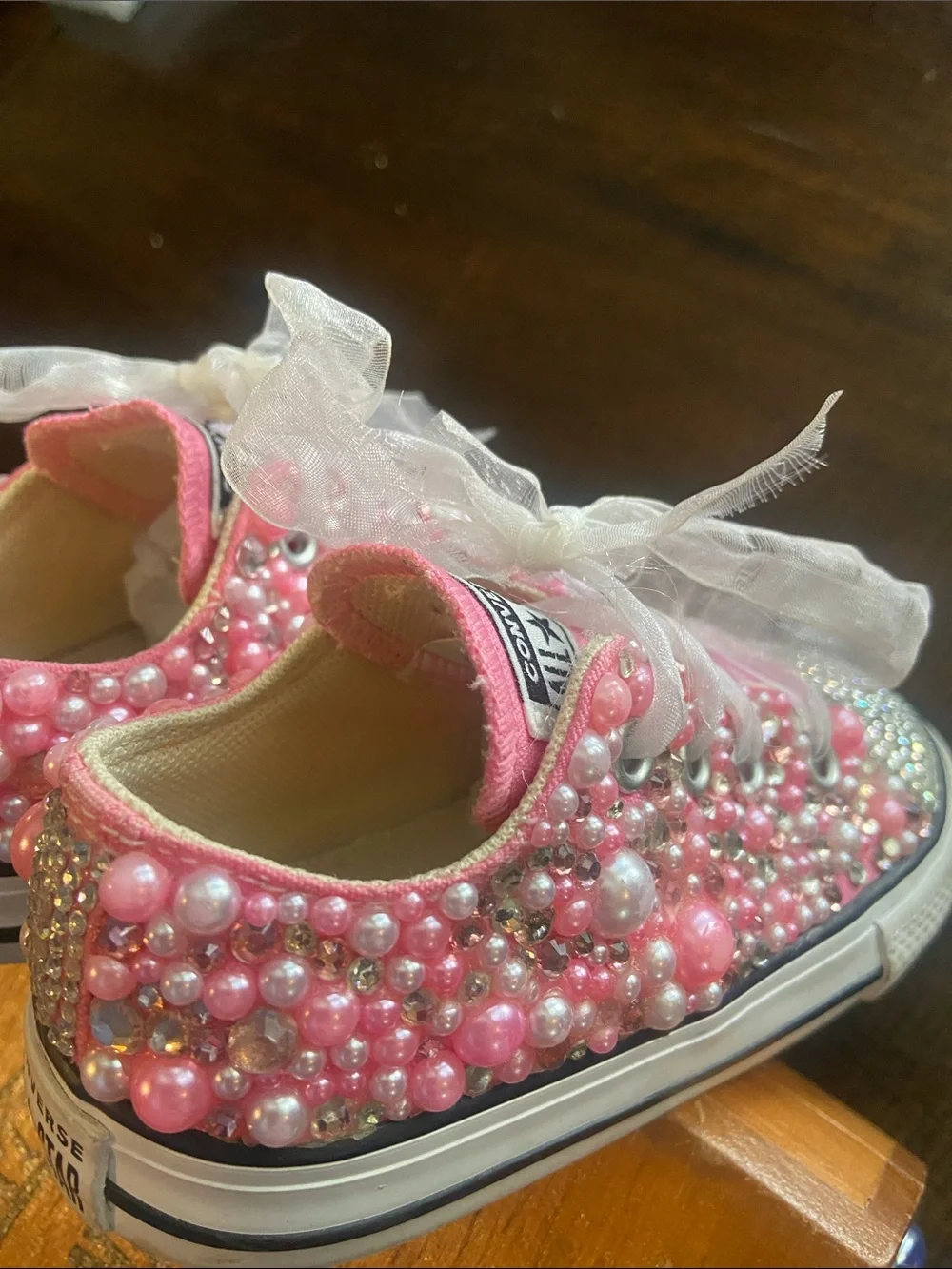 Custom-decorated pink Converse All Star toddler shoes size 6